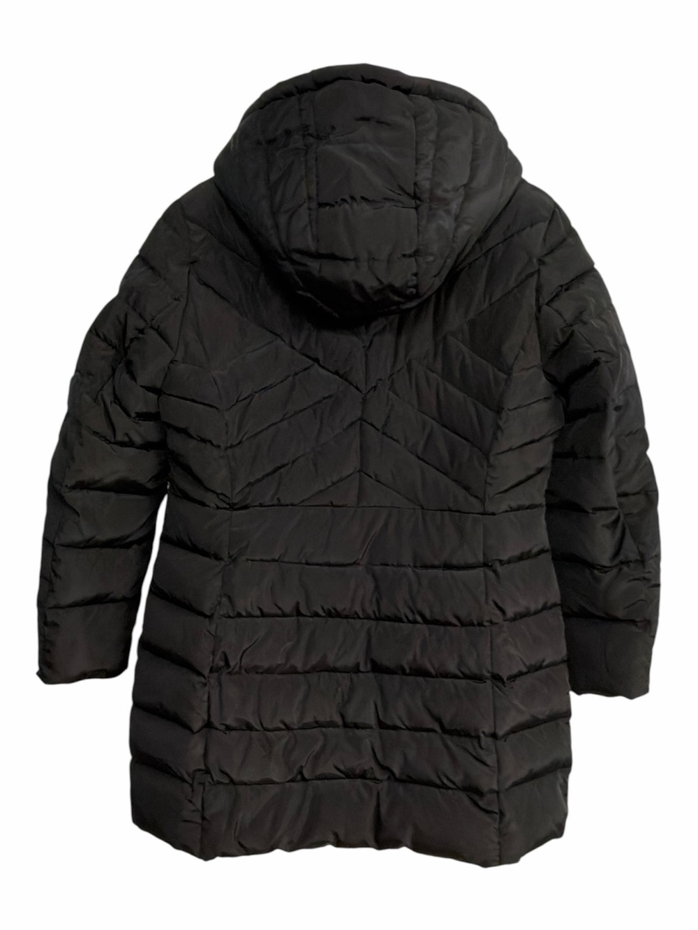 Kenneth Cole Reaction Black Hooded Long Puffer Coat Quilted Zip Jacket Large - Picture 5 of 8